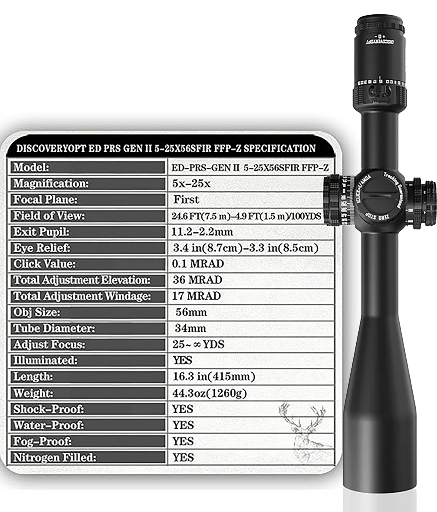 DISCOVERYOPT ED-PRS GENII 5-25X56SFIR FFP-MRAD-Z Optics Scope